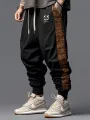Mens Smile Ethnic Geometric Print Patchwork Loose Drawstring Waist Pants
