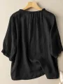 ZANZEA Lettuce Edge Crew Neck Solid Button 3/4 Sleeve Blouse