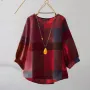 ZANZEA Women Retro Casual 3/4 Sleeve O Neck Shirt Top Plaid Loose Summer Ladylike Blouses