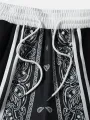 ChArmkpR Mens Ethnic Paisley Print Patchwork Ribbed Cuff Shorts