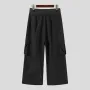 INCERUN Men Casual Black Pants Loose Joggers Solid Color Loose Wide Leg Overalls Trousers with Side Pocket Streetwear Casual Pantalones