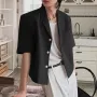 INCERUN Mens Blazer Stylish and Lightweight Korean-style Suit for Fashion-Forward Males Solid Color Short Sleeve Suit Coat