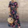 ZANZEA Womens Summer Short Sleeve Printed Swing Long Maxi Dress Holiday Beach Sundress