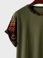 ChArmkpR Camisetas para hombre con estampado geométrico étnico, patchwork, bolsillo en el pecho y dobladillo curvo