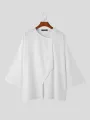 INCERUN Men Shirts Irregular Slant Buttoned Round Neck Top Shirt Long Sleeve Daily Shirts Casual Loose Men Clothing
