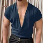 INCERUN Mens T-shirts Casual Solid Color V Neck Tee Summer Comfy Short Sleeve Mens T Shirts Daily Male Clothing Tops