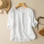 ZANZEA Women Plus Size Blouse Cotton Linen Solid Button Pocket Casual Short Sleeve Shirt