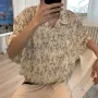 INCERUN Men Printing Shirt Summer Lapel Apricot Shirts Button Short Sleeve Top with Pockets Korean Casual Men Clothing S-5XL