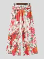 INCERUN Mens Pant High Rise Lace Up Long Trousers Fashion Flowers Print Wide Leg Pants Leisure Men Bottoms