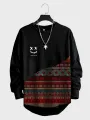 Mens Smile Vintage Geometric Print Patchwork Curved Hem T-Shirts
