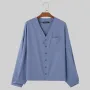 INCERUN Men Shirts Casual Blue Shirts Daily Long Sleeve White Shirts Solid Color V-neck Orange Shirts Summer Comfy Top with Breast Pocket