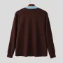 INCERUN Mens Solid Color Double Collar Pullover Sweater Comfortable Stretchy Fabric Casual Top for Male Plus Size S 5XL