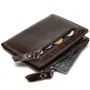 Ekphero Genuine Leather Mens Wallet Man Zipper Short Small Coin Purse Male Rfid Anti-theft Swipe Card Purse Multicard Slot ID Credit Holder