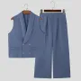 INCERUN Mens Solid Color Double-Breasted Two Pieces Outfit Sleeveless Blazer Vest Pant Casual Suit for Male