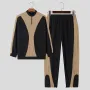 INCERUN Mens Athletic Color-Block Patchwork Two Pieces Outfit Fashion Sports Two-piece Suits Top Pant Casual Set