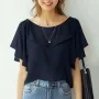 ZANZEA Women's Blouse Elegant Ruffle Sleeve Solid Crew Neck Plain Summer Shirt Pullover Top
