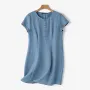 ZANZEA Vestido suelto informal para mujer, de fiesta, de manga corta, cuello redondo, liso, para verano