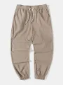 ChArmkpR Mens Pants Solid Casual Loose Drawstring Waist Trousers with Side Pockets