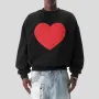 Sudadera INCERUN de manga larga con estampado de corazón para hombre, estilo informal, clásica, negra, con cuello redondo, talla grande S-5XL