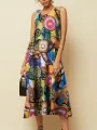 ZANZEA Plus Size Women Long Dress Retro O-neck Abstracted Print Sleeveless Beach Maxi Dress with Pockets