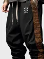 Mens Smile Ethnic Geometric Print Patchwork Loose Drawstring Waist Pants