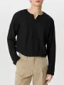 INCERUN Mens Solid Color Cut V-neck Long Sleeve Top Casual Shirts