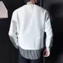 INCERUN Mens Striped Patchwork Long-Sleeve T-Shirt Design Spring Fall Casual Comfortable Crew Neck Top Male S-5XL