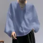 INCERUN Men Shirts Casual Blue Shirts Daily Long Sleeve White Shirts Solid Color V-neck Orange Shirts Summer Comfy Top with Breast Pocket