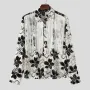 INCERUN Mens Floral Print Fringe Patchwork Long-Sleeve Shirt Fashion Tassel Deco Lapel Top for Male S-5XL