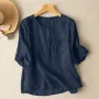 ZANZEA Women Plus Size Blouse Cotton Linen Solid Button Pocket Casual Short Sleeve Shirt