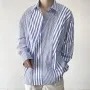 INCERUN Mens Shirt Striped Lapel Collar Long Sleeve Top Shirts Summer Daily Casual Male Clothing Fashion Design Shirts