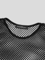 INCERUN Men Fashion Mesh See-through Casual Long Sleeve Hollow Black T-Shirt