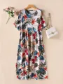 ZANZEA Womens Summer Short Sleeve Printed Swing Long Maxi Dress Holiday Beach Sundress