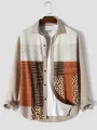 ChArmkpR Mens Ethnic Tribal Print Patchwork Button Up Long Sleeve Shirts