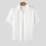 Camisas para hombre INCERUN, camisa blanca de gasa con flecos, cuello en V, solapa, manga corta, color liso