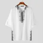 INCERUN Plus Size Mens Ethnic Style Half Sleeve V Neck Casual Shirts