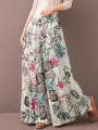 ZANZEA Women's Culottes Loose Wide Leg Pants Floral Graphic Elastic Waist Palazzo Pants Business Casual Cropped Trousers with Pockets