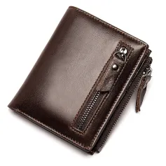 Ekphero Genuine Leather Mens Wallet Man Zipper Short Small Coin Purse Male Rfid Anti-theft Swipe Card Purse Multicard Slot ID Credit Holder