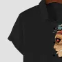 ChArmkpR Mens Shirts Ethnic Figure Side Print Lapel Short Sleeve Black Shirts
