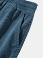 Mens Fish Wave Embroidery Patchwork Corduroy Drawstring Waist Shorts