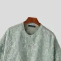 INCERUN Mens Jacquard Textured Casual Short Sleeve Shirt Comftable Loose Fit Crew Neck Botton Up Top Mela Plus Size S-5XL