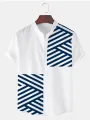 ChArmkpR Mens Striped Shirt Patchwork Stand Collar Casual Short Sleeve Casual Shirts