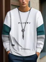 ChArmkpR Mens Japanese Print Color Block Patchwork Pullover Hoodies