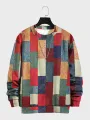 ChArmkpR Erkek Kazak Kapşonlular Renk Blok Patchwork Yuvarlak Yaka Bol Kazak Sweatshirtler