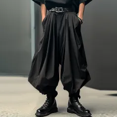 INCERUN Mens Solid Bound Feet Loose Harem Pants Loose Fit Shrink-fit Elastic Ankle Trousers Streetwear Fashion Men Long Pants