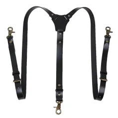 Men's PU Leather Suspenders Retro Style Y back Adjustable Belt Loop 3 Snap Hooks Belt Mens Trousers Braces
