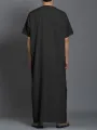 INCERUN Men Robes Solid Color Long Tops Round Neck Short Sleeve Robes Mens Clothing Summer Male Robes