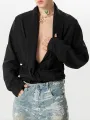 INCERUN Mens Shirt V-neck Waist Long Sleeve Shirt Summer Fashion Solid Color Comfortable Breathable Men Top