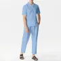 INCERUN Men Sets Summer Solid Color Casual Mens Two-piece Suits Lightweight Short Sleeved Shirt & Pant with Pockets