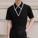 INCERUN Mens Fashion Design Spliced Collar Shirt Comfortable Fabric Short Sleeve Zipper Lapel Top for Male S-5XL